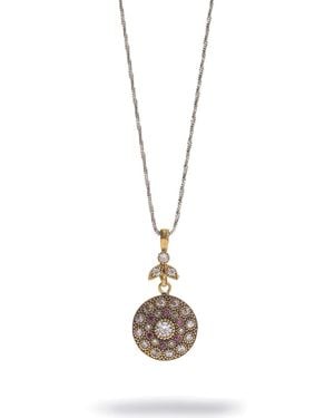 Ebru Jewelry Vintage Style Ruby & Zirconia Medallion Necklace - Metallic