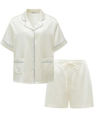 NOT JUST PAJAMA Timeless Collection Silk Short Pyjama Set - White
