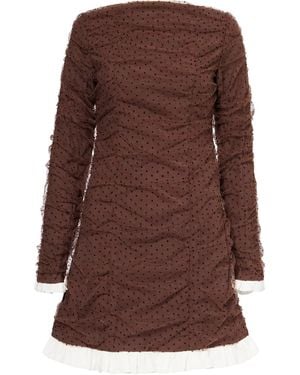 Amy Lynn Edie Polka Swiss Dot Ruffle Hem Mini Dress - Brown