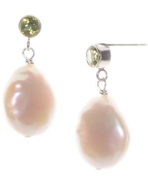 Jollz Jewellery Sterling Peridot And Baroque Pearl Earrings - Multicolour