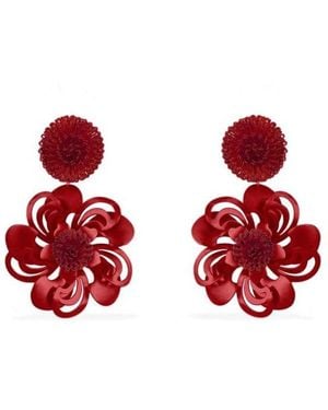 Pats Jewelry Deep Pompom Flower Earrings - Red