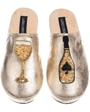 Laines London Softie Slippers With The Ace Of Champagne Brooches - Natural