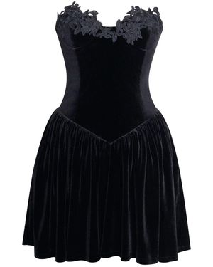 Miss Circle New York Nora Velvet Drop Waist Corset Puffy Mini Dress With Lace Trim - Black