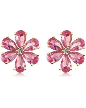 Kai Fine Jewelry Solid Natural Tourmaline & Diamond Flora Earrings - Pink