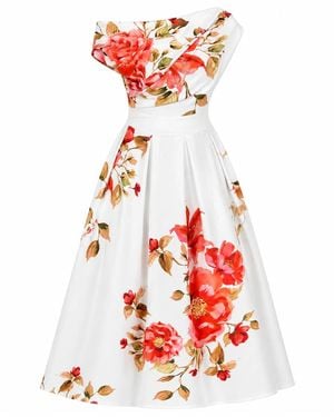 Girl In Mind Betty Asymmetric Neckline Skater Midi Floral - Red