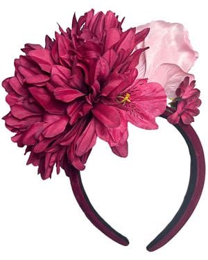 Natalia Petruch Amara Deep Wine Velvet Flower Headband – Oversized Peony & Rose, Handmade Statement Hair Accessory - Pink