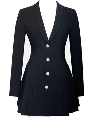 Miss Circle New York Ria Blazer Mini Dress With Crystal Button & Pleated Detail - Blue