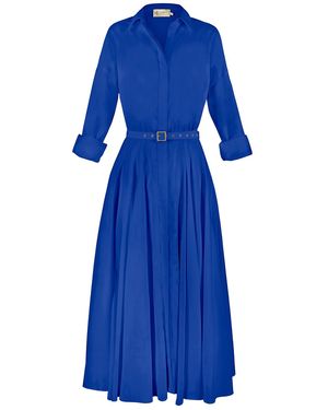 ALINA CERNĂTESCU Vera Royal Viscose Office & Cocktail Midi Dress With Textile Belt - Blue