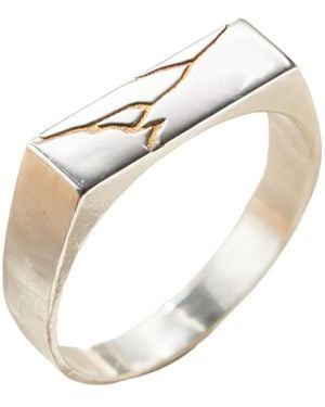 Posh Totty Designs Sterling Silver Rectangle Kintsugi Signet Ring - White