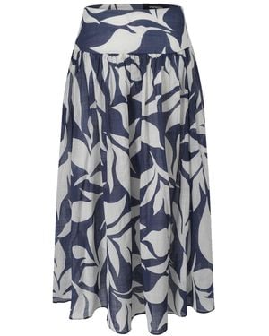 Smart and Joy Midi Cotton Skirt With Leaf Print - Blue