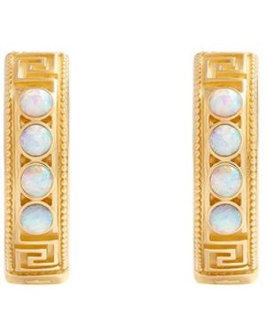 Karma and Luck Endless Glow Opal Greek Key Hoop Earrings - Metallic