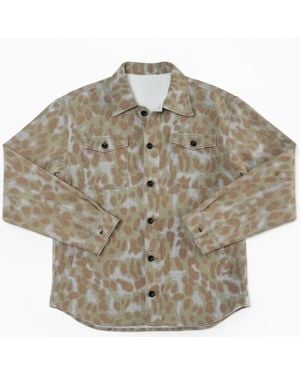Ariko Leopard Camo Bucky Split Hem Shirt Jacket - Metallic