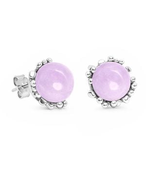 Unaloe Ribes Earrings Sterling With Natural Kunzite – Artisan Textured Jewellery - Purple