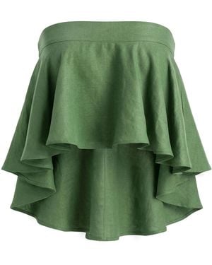 Kargede Linen Strapless Pleated Crop Top - Green