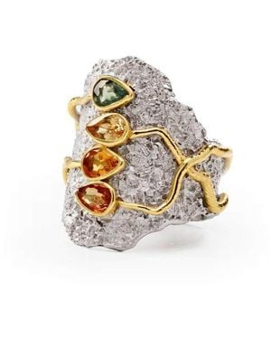 German Kabirski Callam Ring With Mixed Color Pear Cut Sapphires - Metallic