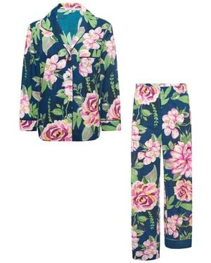 Kato Broad Beach Peonies Cotton Pyjamas - Blue