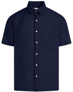 Haris Cotton Short Sleeved Front Pocket Linen Shirt- Marine - Blue