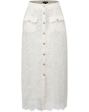 Smart and Joy Lace And Center Buttons Straight Midi Skirt - White