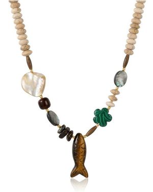 Ormiro Lucky Fish Mixed Stone Necklace - Metallic