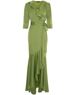 concept A trois Long Cocktail Dress With Train And Three-Quarter Sleeves - Green