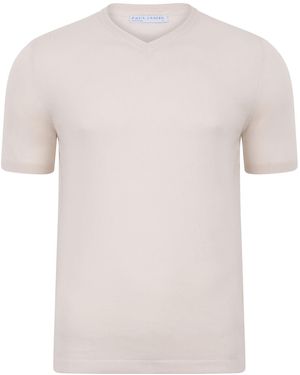 Paul James Knitwear Neutrals Ultra Fine Cotton Hudson High V Neck Knitted T-Shirt - White