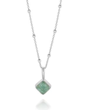 Nellou Jewellery Diamond Aquamarine Necklace Birthstone March Sterling - Metallic