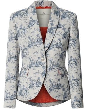 The Extreme Collection Neutrals Printed Tailored Blazer Toile The Jouy - Blue
