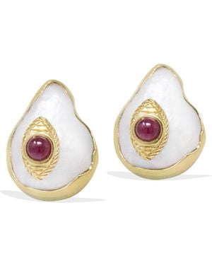Vintouch Italy The Eye-Plated Ruby & Pearl Stud Earrings - Metallic