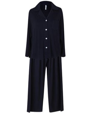 Luna Luz Amanda Stretch Long-Sleeve Pajama Set - Blue