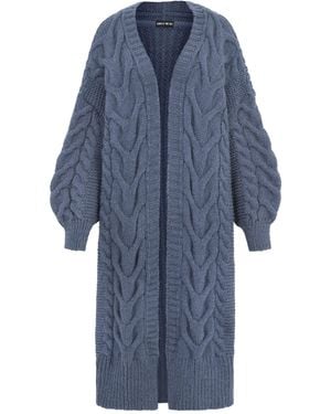 Cara & The Sky Alex Cable Balloon Sleeve Maxi Cardigan - Blue