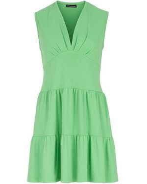 Conquista Apple Sleeveless V-Neck Jersey Dress – Loose Fit, Knee-Length - Green