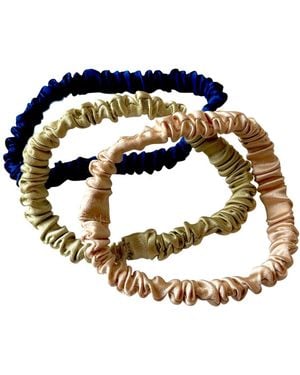 Soft Strokes Silk Neutrals Set Of Three Pure Mulberry Silk Skinny Scrunchie Weekly Special Hair Ties Spring Classics - Blue