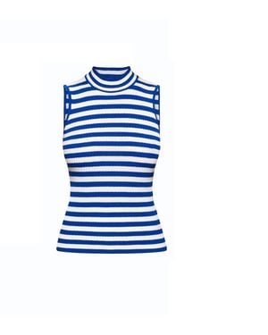 Rumour London Henley Blue Striped Sleeveless Top