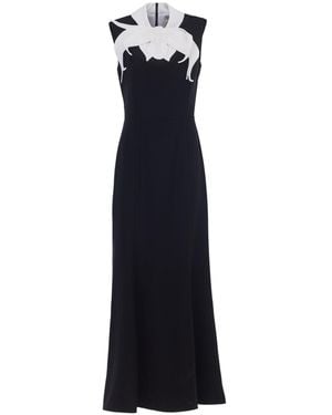 Julia Allert Evening Maxi Dress With Floral Neckline - Blue