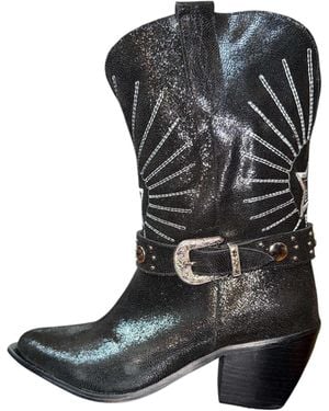 Any Old Iron Sparkly Leather Star Boots - Black