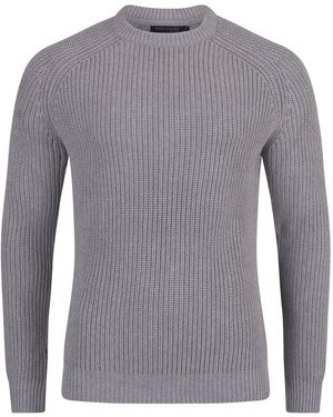 Paul James Knitwear Heavyweight Cotton Clark Fisherman Rib Knit Jumper - Grey