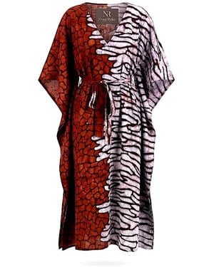 Nyny Ryke Maeva Leopard, Multi-Way Kaftan Dress, Bi-Colour Resort & Occasion Wear - Red