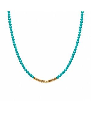 Ormiro Mayan Turqouise & Golden Nugget Beaded Necklace - Blue