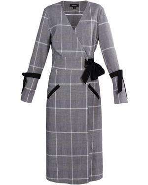 Smart and Joy Wrap Tartan Midi Dress - Grey