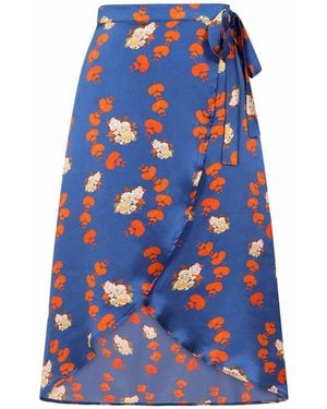 Sophie Cameron Davies Floral Silk Wrap Skirt - Blue