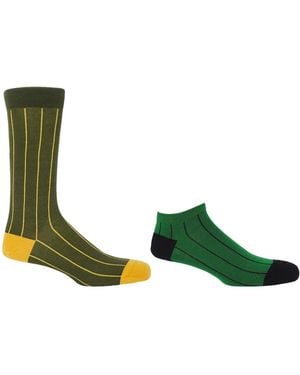 Peper Harow - Made in England Pin Stripe Luxury Crew & Trainer Socks Bundle - Brown