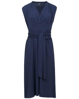 Conquista Sleeveless V-Neck Jersey Dress With Wrap Belt - Blue