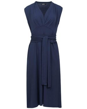 Conquista Sleeveless V-Neck Jersey Dress With Wrap Belt - Blue