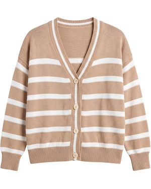 Brodie Cashmere Reverse Stripe Cardigan - Natural