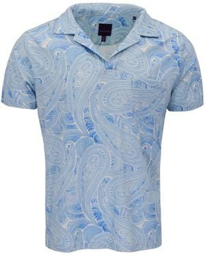 lords of harlech Bobby Marakesh Paisley Wool Johnny Collar Polo - Blue