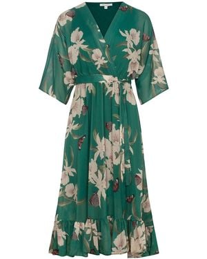 Urban Touch Green Floral Kimono Wrap Midi Dress