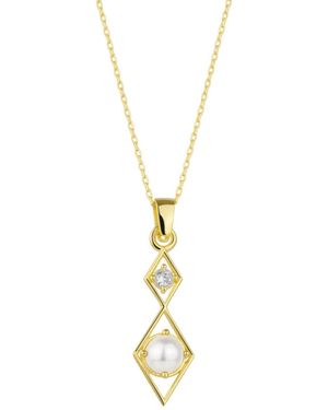 Spero London Sterling Rhombus 3D Pearl Necklace - Metallic