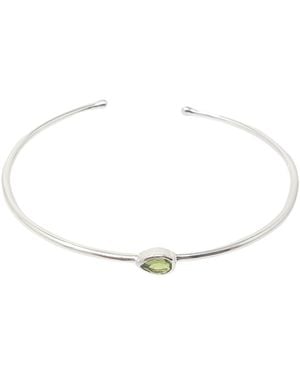 Harfi Minimalist Sterling Peridot August Birthstone Bangle Bracelet - White