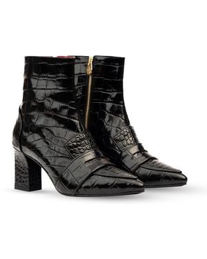 Rosamund Muir London Luciana Shiny Crocodile Print Loafer Boots - Black
