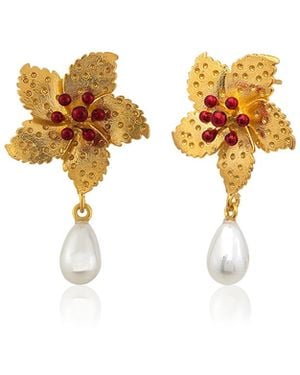 Milou Jewelry Flower Pearl Drop Earrings - Metallic